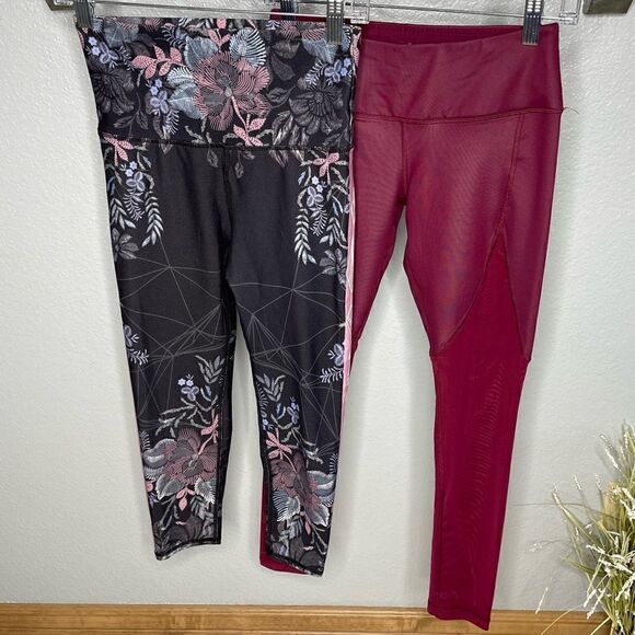 Evolution & Creation Floral Leggings & 90 degrees Cranberry Net Leggings Small - Picture 1 of 16